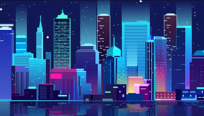 未来科技科幻霓虹灯渐变绚丽城市建筑夜景灯光插画AI/PSD设计素材100套【027】